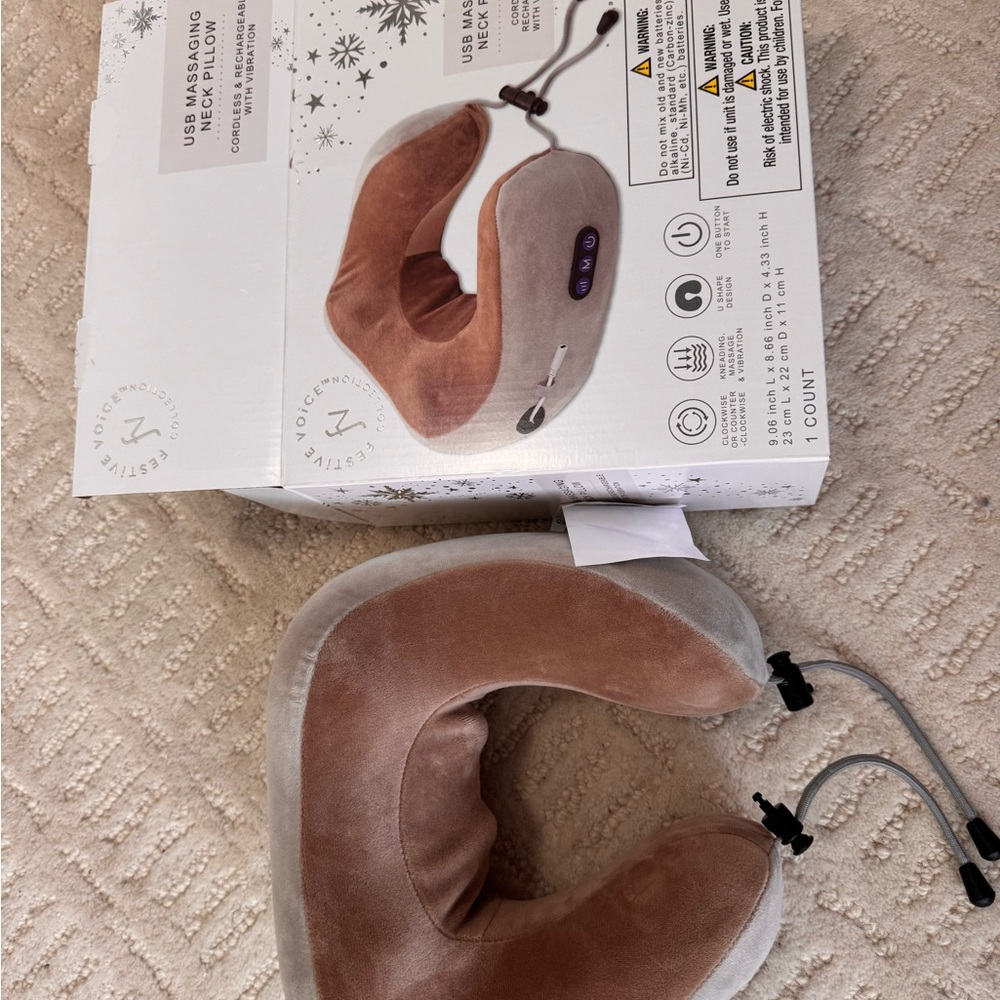 USB Massaging Neck Pillow in Brown and Gray